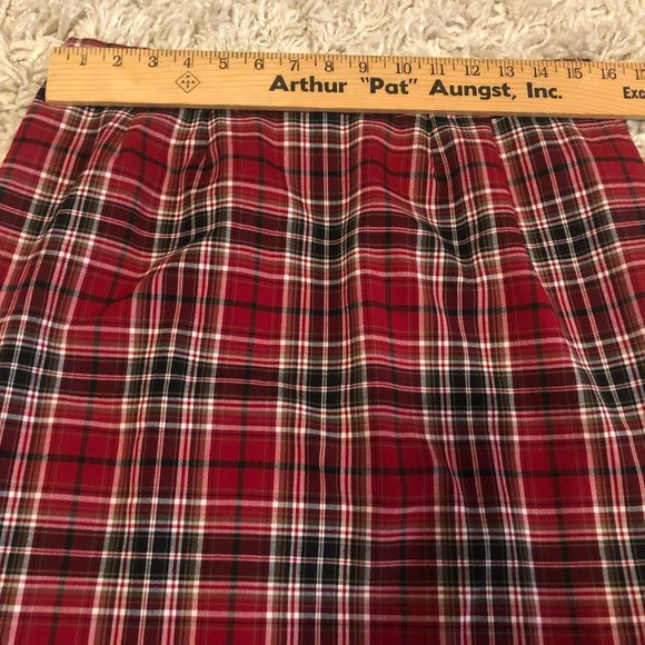 City Silk Stretch Pleated Red Plaid Skirt Sz 12 Hong Kong Vtg Tartan - Picture 6 of 7